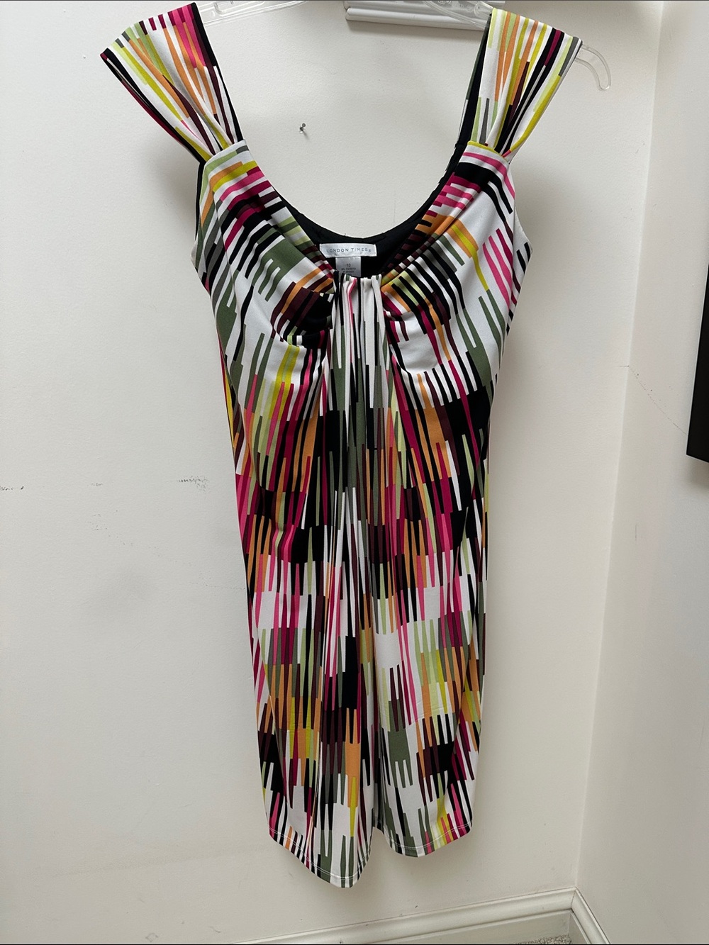 London Times Multicolor Striped Sleeveless Dress - Black, Pink, Yellow, Green